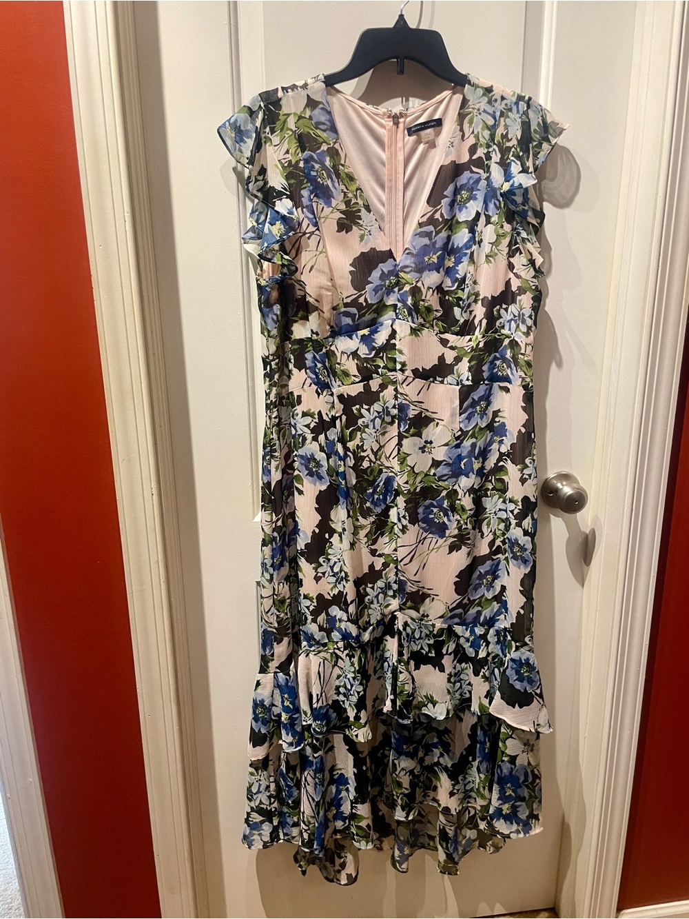 Tommy Hilfiger Blush Midi Dress with Blue Floral Print